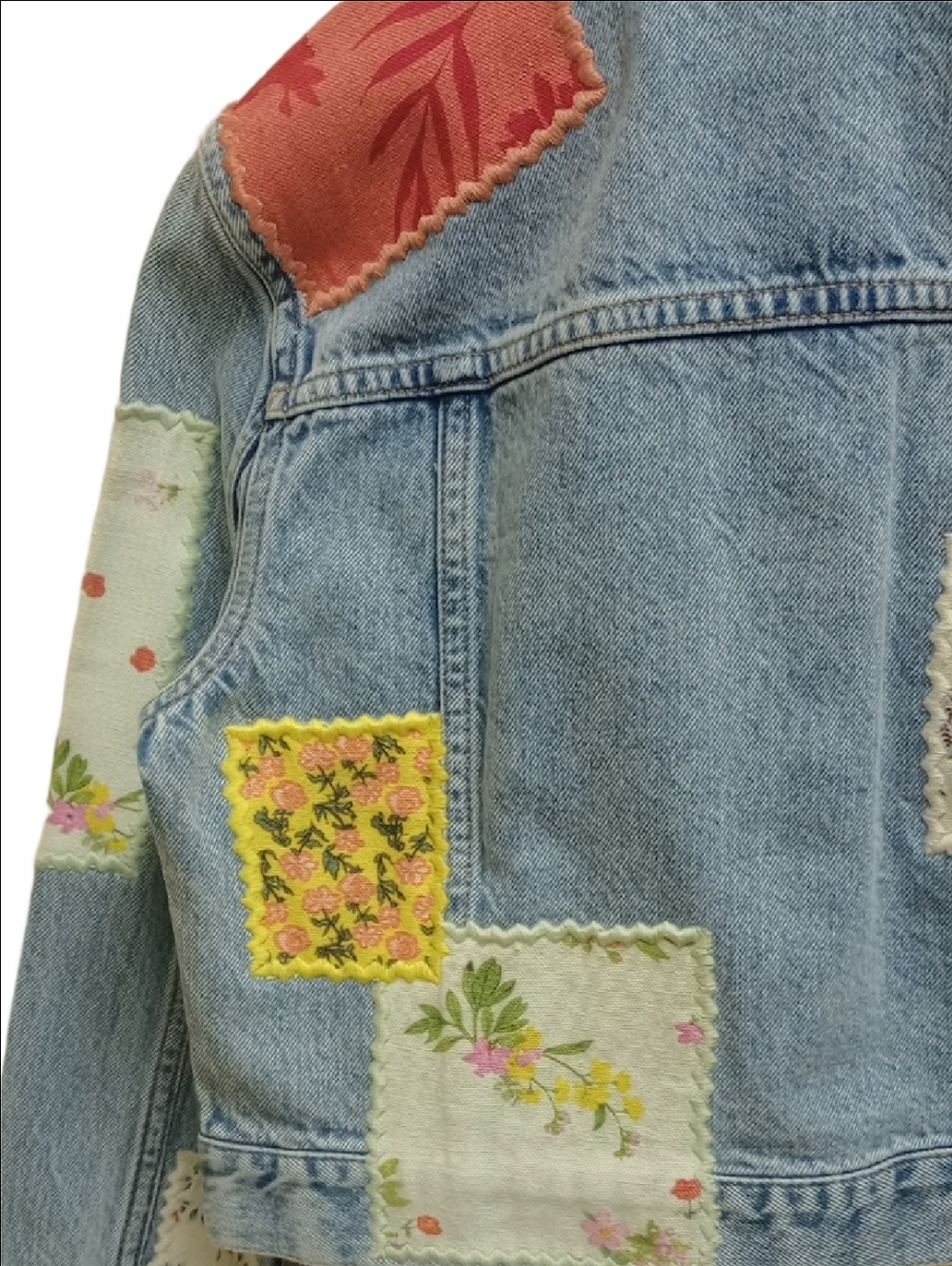 ALICE + OLIVIA LIGHT BLUE DENIM CROPPED JACKET WITH FLORAL PATCHES ◾SIZE XS - Picture 14 of 16